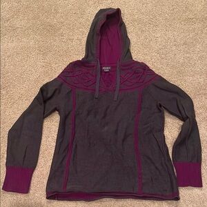 Women's Gray and Purple Hooded Top